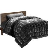 Giselle Bedding Faux Mink Quilt Fleece Throw Blanket Comforter Duvet Charcoal Single