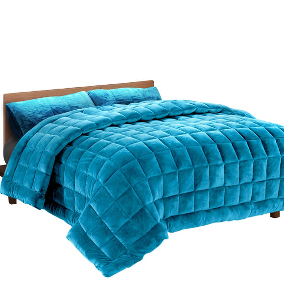 Giselle Bedding Faux Mink Quilt Comforter Duvet Doona Winter Throw Blanket Teal Queen