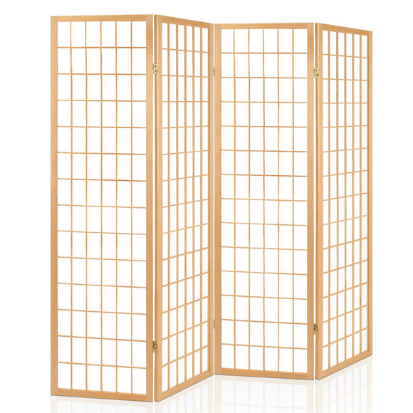 Artiss 4 Panel Wooden Room Divider - Natural