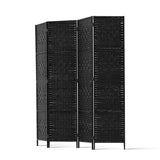 Artiss 4 Panel Room Divider Privacy Screen Rattan Woven Wood Stand Black