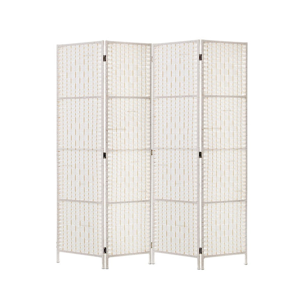 Artiss 4 Panels Room Divider Screen Privacy Rattan Timber Fold Woven Stand White