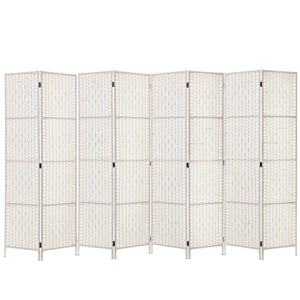 Artiss 8 Panels Room Divider Screen Privacy Rattan Timber Fold Woven Stand White