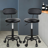 Artiss Set of 2 Salon Stools Saddle Swivel Stool Chair with Back Beauty Hairdressing Black