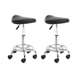 Artiss set of 2 SADDLE Salon Stool Black PU Swivel Barber Hair Dress Chair Hydraulic Lift