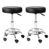 Artiss Set of 2 ROUND Salon Stool Black PU Leather Swivel Barber Hair Dress Chair Hydraulic Lift