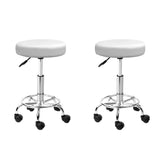 Artiss Set of 2 Round Salon Stool White Swivel Barber Beauty Chair Hydraulic Lift