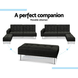 Artiss Sofa Bed Lounge Set Futon Couch 3 Seater Recliner Ottoman Fabric Charcoal