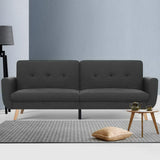 Artiss Sofa Bed Lounge Set Couch Futon 3 Seater Fabric Reliner 197cm Dark Grey