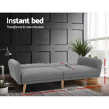 Artiss Sofa Bed Lounge 3 Seater Futon Couch Recline Chair Wooden 207cm Fabric Grey