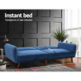 Artiss Sofa Bed Lounge 3 Seater Futon Couch Recline Chair Wooden 207cm Velvet Blue