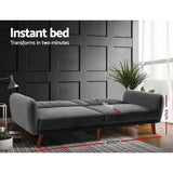 Artiss Sofa Bed Lounge 3 Seater Futon Couch Recline Chair Wooden 207cm Velvet Grey