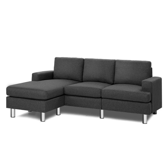 Artiss Sofa Lounge Set Couch Futon Corner Chaise Fabric 3 Seater Suite Dark Grey