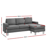 Artiss Sofa Lounge Set Couch Futon Corner Chaise Fabric 3 Seater Suite Grey