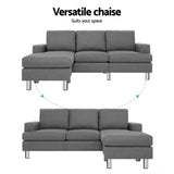 Artiss Sofa Lounge Set Couch Futon Corner Chaise Fabric 3 Seater Suite Grey