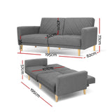 Artiss Sofa Bed Lounge 3 Seater Futon Couch Wood Furniture Grey Fabric 193cm