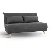 Sofa Bed Lounge Adjustable Seater Futon Couch Linen Fabric Wood Legs Dark Grey