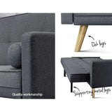 Artiss 3 Seater Fabric Sofa Bed - Charcoal