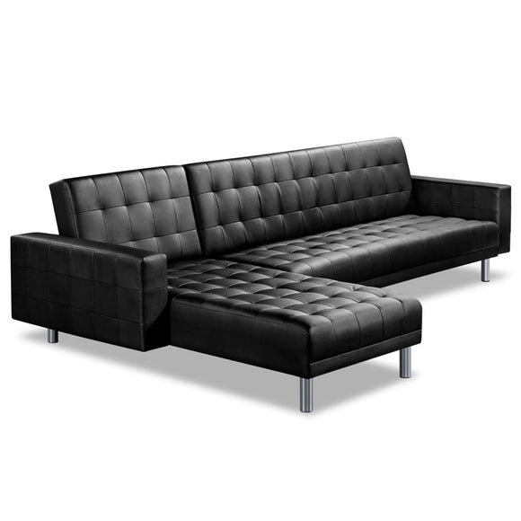 Artiss Modular PU Leather Sofa Bed - Black