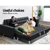 Artiss Modular PU Leather Sofa Bed - Black