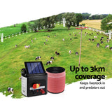 Giantz Electric Fence Energiser 3km Solar Powered Energizer Set + 1200m Tape