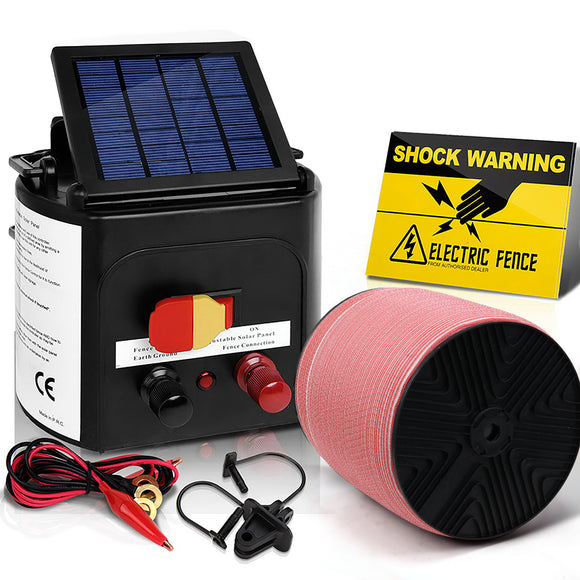 Giantz Electric Fence Energiser 5km Solar Powered 0.15j Set+ 1200m Tape