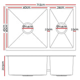 Cefito 71cm x 45cm Stainless Steel Kitchen Sink Under/Top/Flush Mount Silver