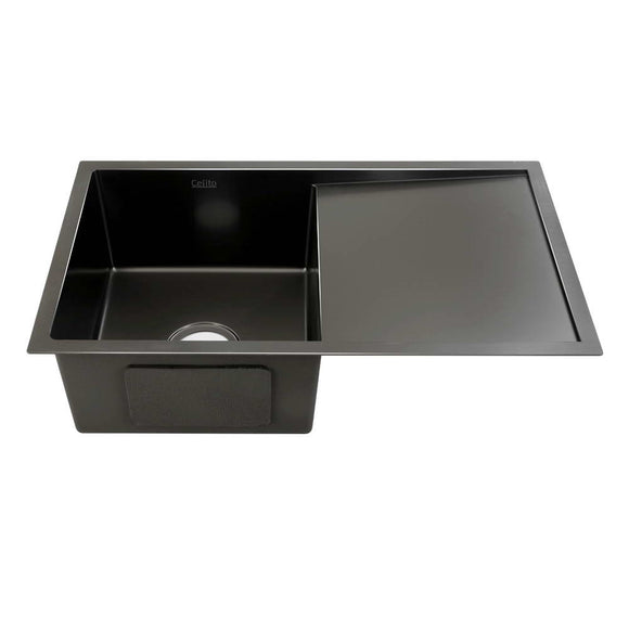 Cefito 75cm x 45cm Stainless Steel Kitchen Sink Under/Top/Flush Mount Black