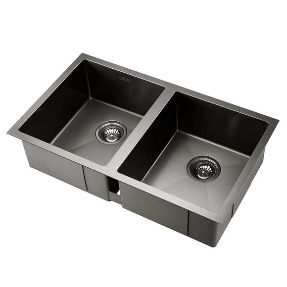 Cefito 77cm x 45cm Stainless Steel Kitchen Sink Under/Top/Flush Mount Black