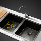 Cefito 77cm x 45cm Stainless Steel Kitchen Sink Under/Top/Flush Mount Black