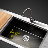 Cefito 60cm x 45cm Stainless Steel Kitchen Sink Under/Top/Flush Mount Black