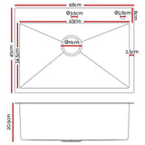 Cefito 68cm x 45cm Stainless Steel Kitchen Sink Flush/Drop-in Mount Silver