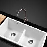 Cefito Stone Kitchen Sink 790X460MM Granite Under/Topmount Basin Double Bowl White