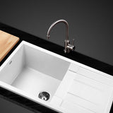 Cefito Stone Kitchen Sink 855X500MM Granite Under/Topmount Basin Bowl Laundry White