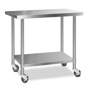 Cefito 304 Stainless Steel Kitchen Benches Work Bench Food Prep Table with Wheels 1219MM x 610MM