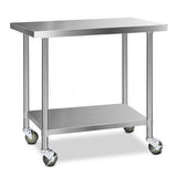 Cefito 304 Stainless Steel Kitchen Benches Work Bench Food Prep Table with Wheels 1219MM x 610MM