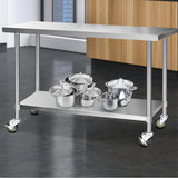 Cefito 304 Stainless Steel Kitchen Benches Work Bench Food Prep Table with Wheels 1524MM x 610MM