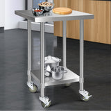 Cefito 762 x 762mm Commercial Stainless Steel Kitchen Bench with 4pcs Castor Wheels