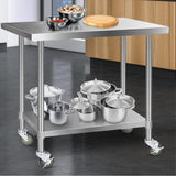 Cefito 1219 x 762mm Commercial Stainless Steel Kitchen Bench with 4pcs Castor Wheels