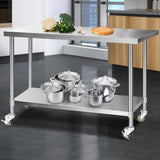 Cefito 1524 x 762mm Commercial Stainless Steel Kitchen Bench with 4pcs Castor Wheels