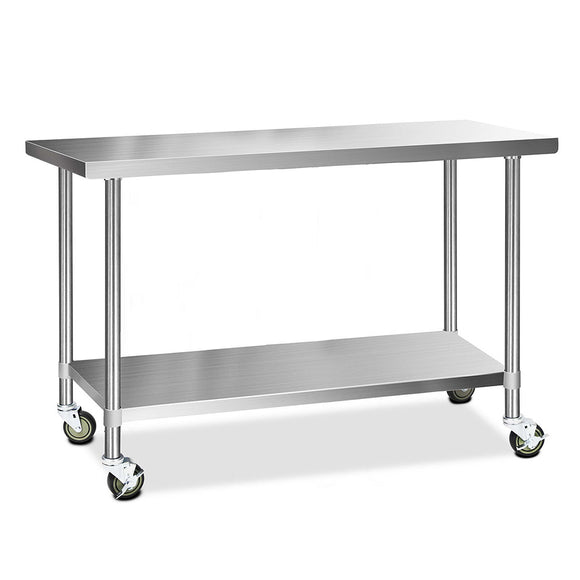 Cefito 430 Stainless Steel Kitchen Benches Work Bench Food Prep Table with Wheels 1524MM x 610MM