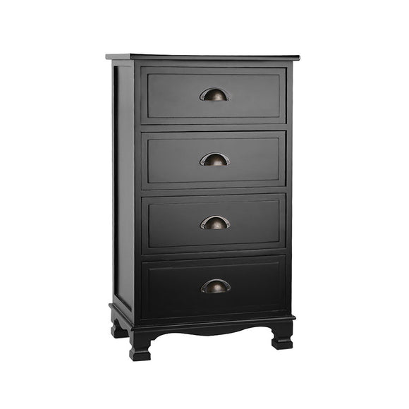 Artiss Vintage Bedside Table Chest 4 Drawers Storage Cabinet Nightstand Black