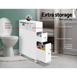 Artiss Bathroom Storage Toilet Cabinet Caddy Holder Drawer Basket Wheels White