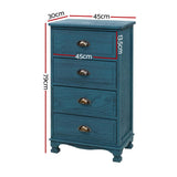 Artiss Bedside Tables Drawers Cabinet Vintage 4 Chest of Drawers Blue Nightstand