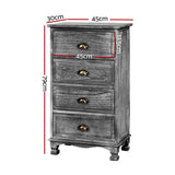 Artiss Bedside Tables Drawers Cabinet Vintage 4 Chest of Drawers Grey Nightstand