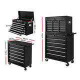 Giantz Tool Box Chest Trolley 16 Drawers Cabinet Cart Garage Toolbox Black