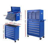 Giantz Tool Box Chest Trolley 16 Drawers Cabinet Cart Garage Toolbox Blue