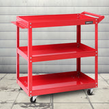 Giantz Tool Cart 3 Tier Parts Steel Trolley Mechanic Storage Organizer Red