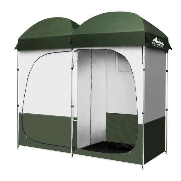 Weisshorn Double Camping Shower Toilet Tent Outdoor Portable Change Room Green