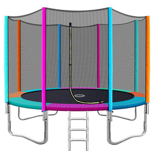 12FT Trampoline Round Trampolines Kids Safety Net Enclosure Pad Outdoor Gift Multi-coloured