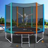 8FT Trampoline Round Trampolines Kids Safety Net Enclosure Pad Outdoor Gift Multi-coloured